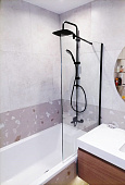 Шторка на ванну 80x140 см черная фурнитура стационарная прозрачное стекло 8 мм