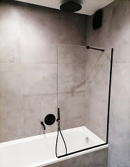Шторка на ванну 80x140 см черная фурнитура стационарная осветленное стекло 8 мм